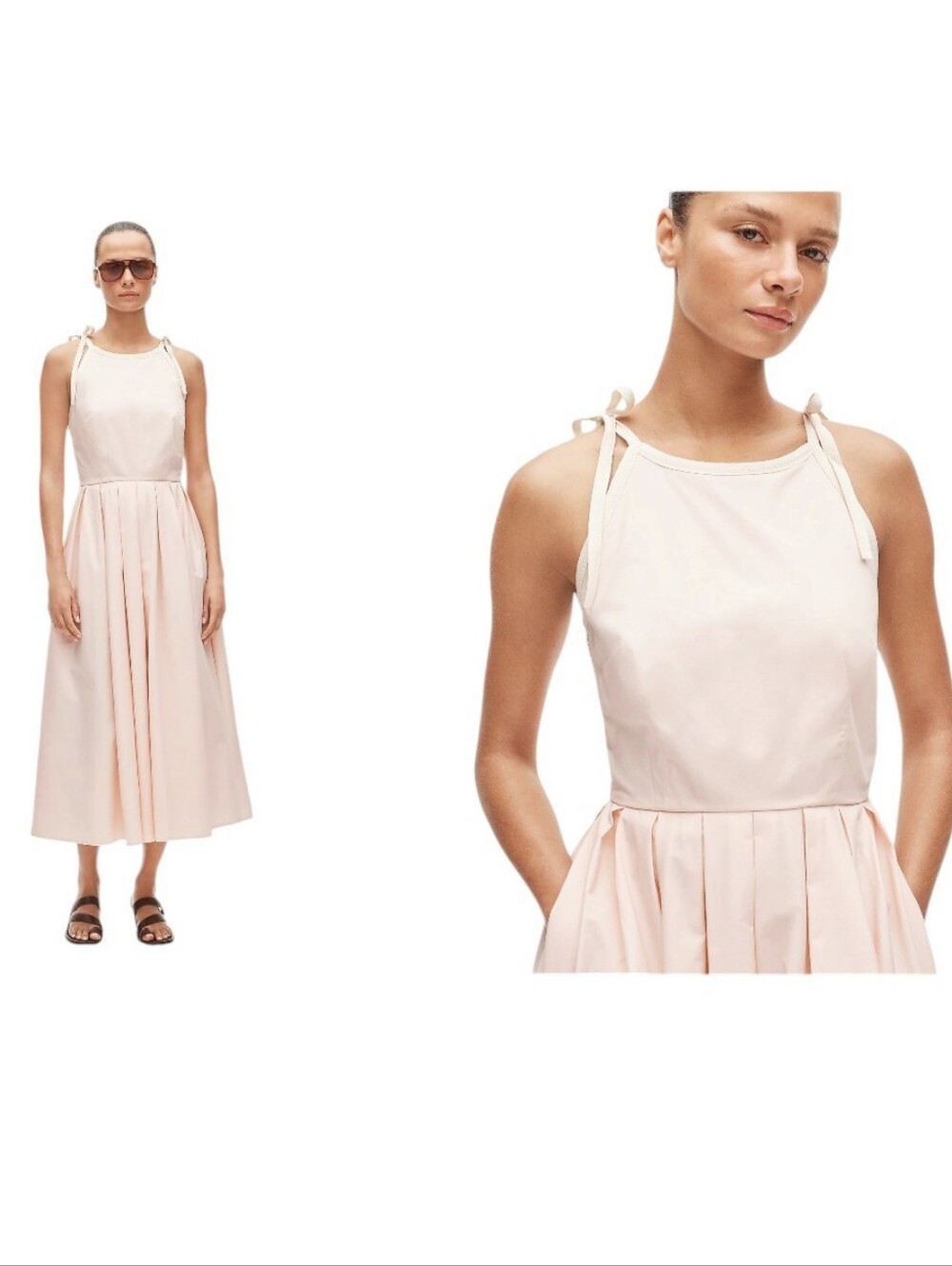 NWT J. Crew Pleated dress cotton poplin Shoulder ties Midi Pale Pink 6